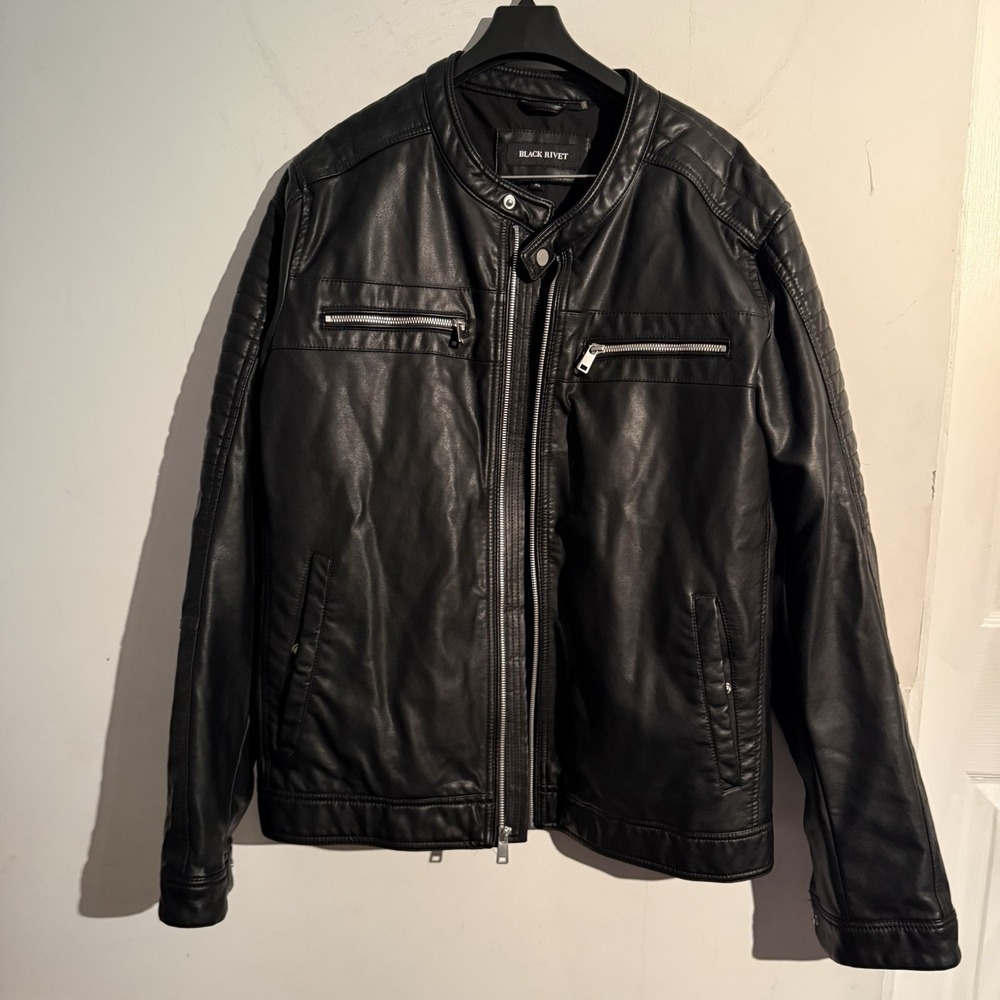 Black Rivet Men's XL Faux Leather Moto Jacket Biker Grunge Urban‎ Streetwear